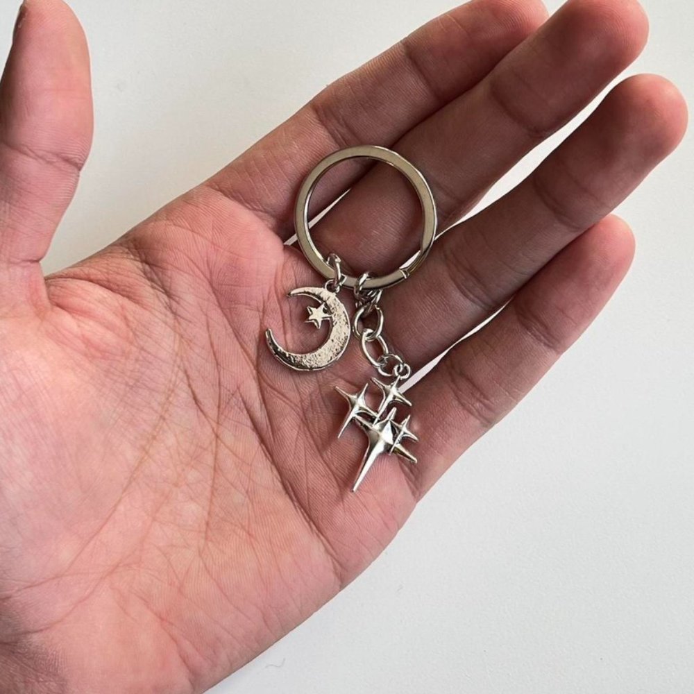 Y2K 2000s star moon pendant keyring for keychain